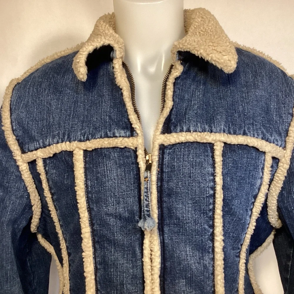 Denim Sherpa Seam Jacket Wrangler Women’s size XL zip up - Picture 2 of 12